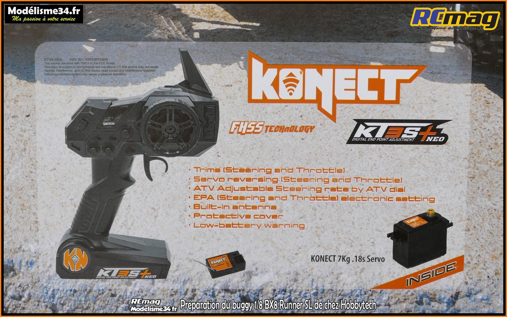 Télécommande Konect KT3S plus 2 voies à volant avec récepteur  KN-KT3S-NEO/SET